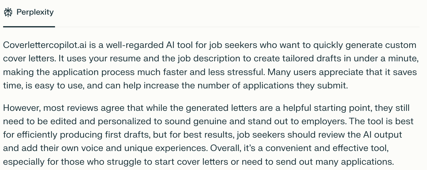 Perplexity AI Review of Cover Letter Copilot vs Resume.io